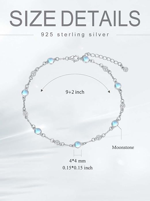 Anklet Bracelet for Women 925 Sterling Silver Natural Stone Chain Ankle Bracelet Beach Summer Fine Jewelry Birthday Christmas Gifts for Women Her Mom