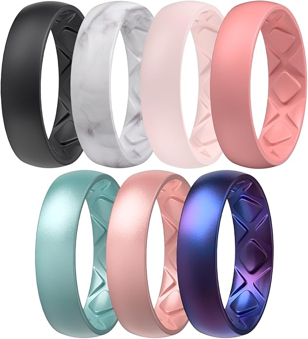 Egnaro Women's Bridal Rings Sets, 6mm Wide, 2mm Thick, Silicone Wedding Rubber Band with Half Size, Inner Arc Ergonomic Breathable Design