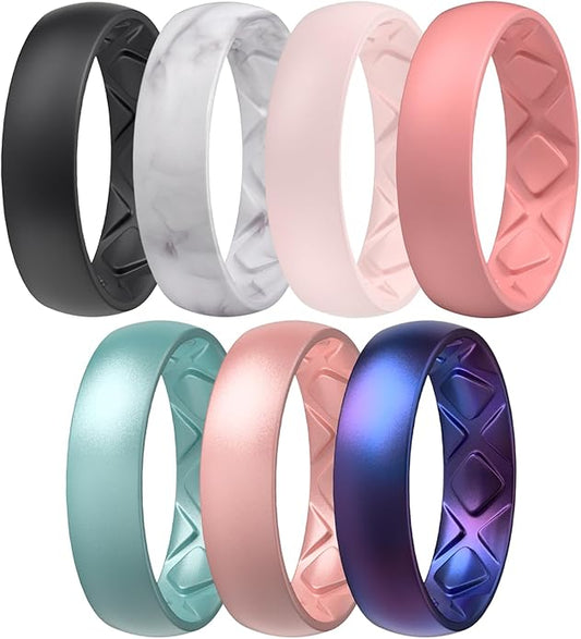 Egnaro Women's Bridal Rings Sets, 6mm Wide, 2mm Thick, Silicone Wedding Rubber Band with Half Size, Inner Arc Ergonomic Breathable Design