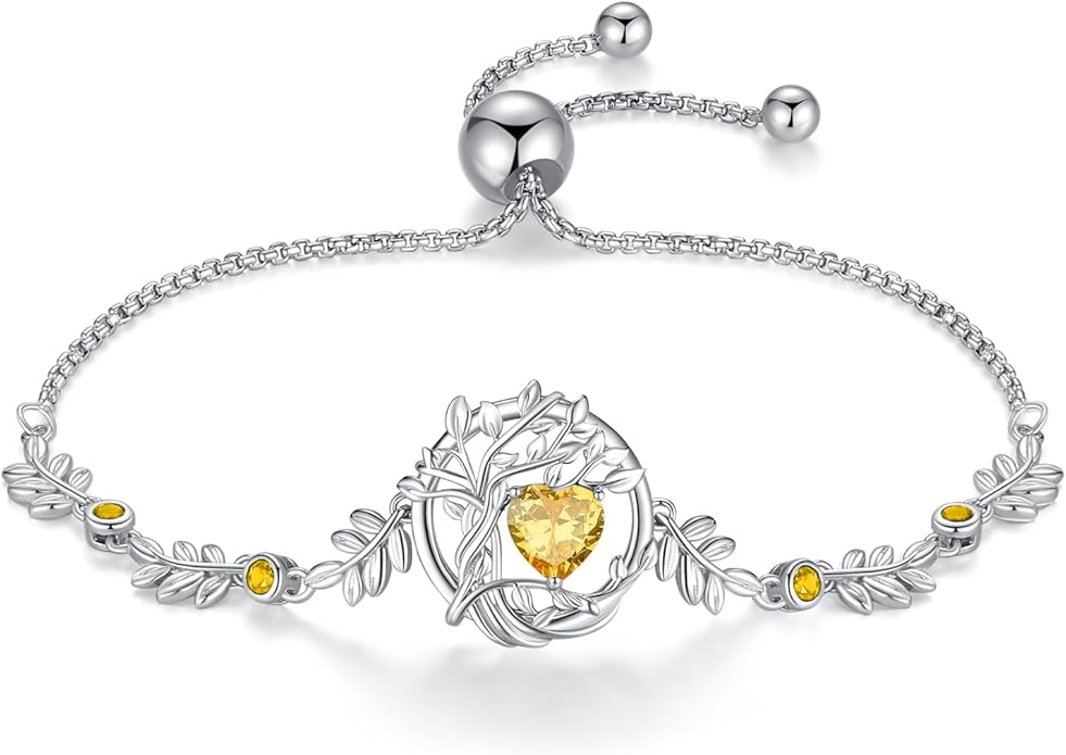 FANCIME Tree of life Birthstone Bracelet for Women Sterling Silver Tree Jewelry Birthstone Charm Bracelet Gemstone Anniversary Birthday Christmas Gifts for Wife Mom Her
