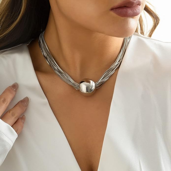 YOOESTORES82 14k Gold Chunky Bead Choker Adjustable Necklace for Women,Trendy Bohemia Chains Choker Statement Necklace Jewelry for Gifts Prom Party