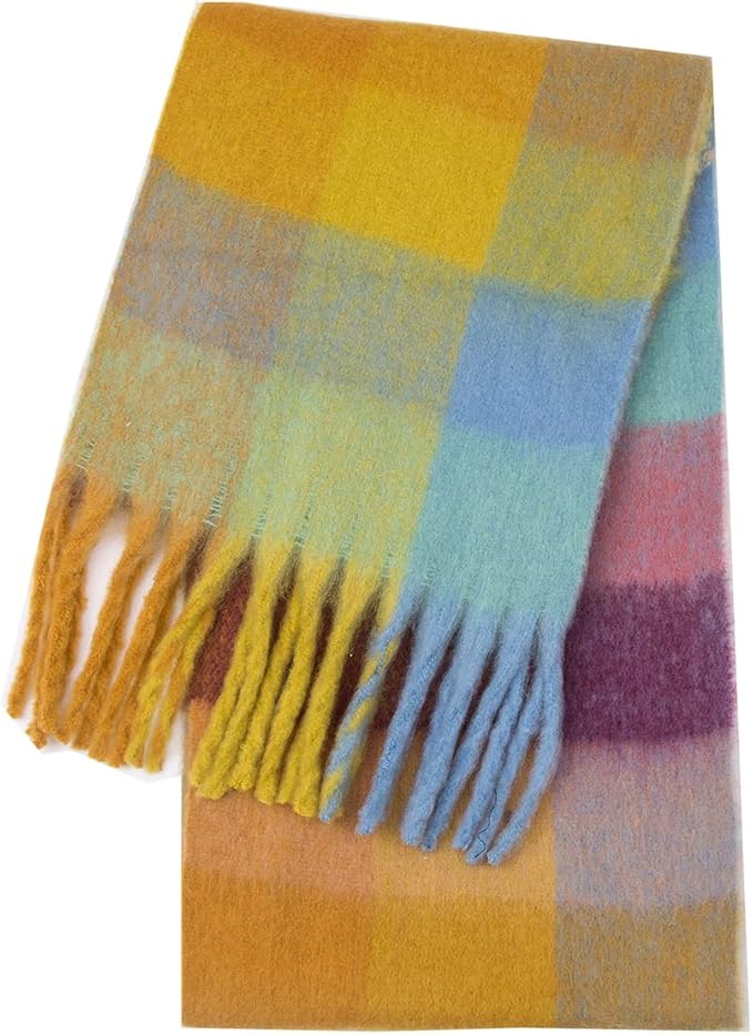 SHOHOKU Large Chunky Plaid Scarf Coloured Checked Oversized Scarf Tassel Soft Fall Winter Thick Warm Shawl Women