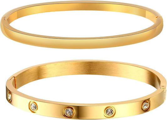 MPRAINBOW Gold Bracelets for Women, 2Pcs 18K Gold Plated Cubic Zirconia Bangle Crystal Friendship Bracelet Jewelry,Wedding Party Christmas Birthday Gifts for Her Girlfriend Sister Daughter