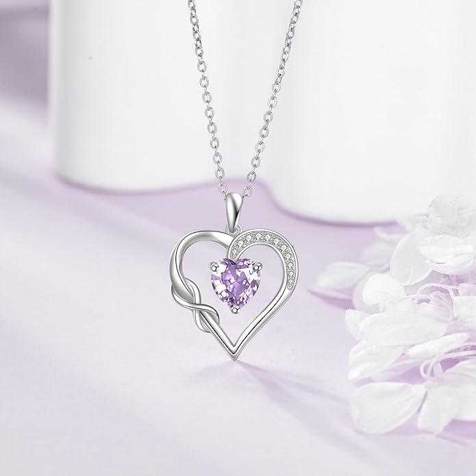 Birthstone Necklace for Women 925 Sterling Silver Infinity Heart Birthstone Pendant Necklace Infinity Heart Jewelry Birthday Holiday Gifts for Her