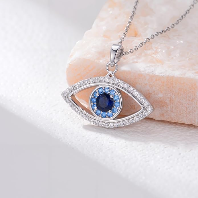 925 Sterling Silver Evil Eye Protection Necklace Jewelry for Women, Ojo Turco Pendant Luck Amulet, Birthday Gift for Women Her, with 18+2inch Chain