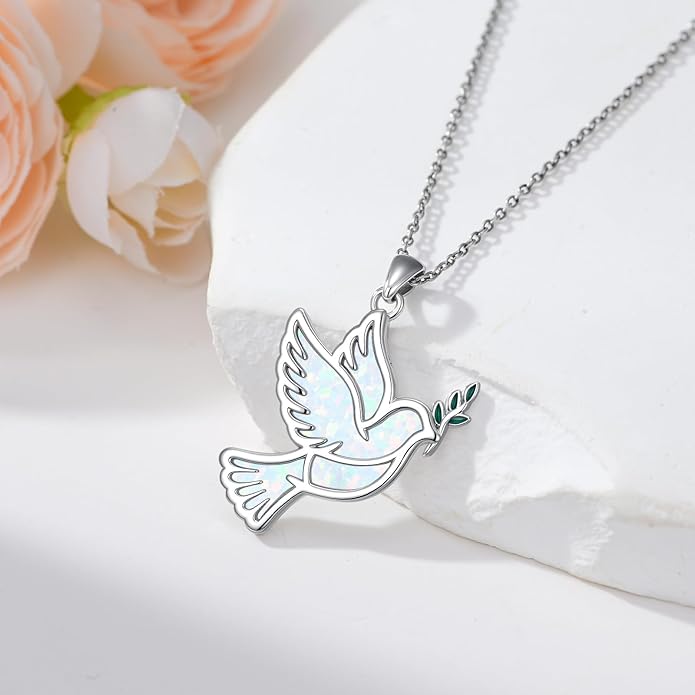 Dove/Hummingbird/Red Cardinal Necklace 925 Sterling Silver Turquoise/Opal/MoonStone/Malachite Bird Necklace Dove Pendant Jewelry for Women Men
