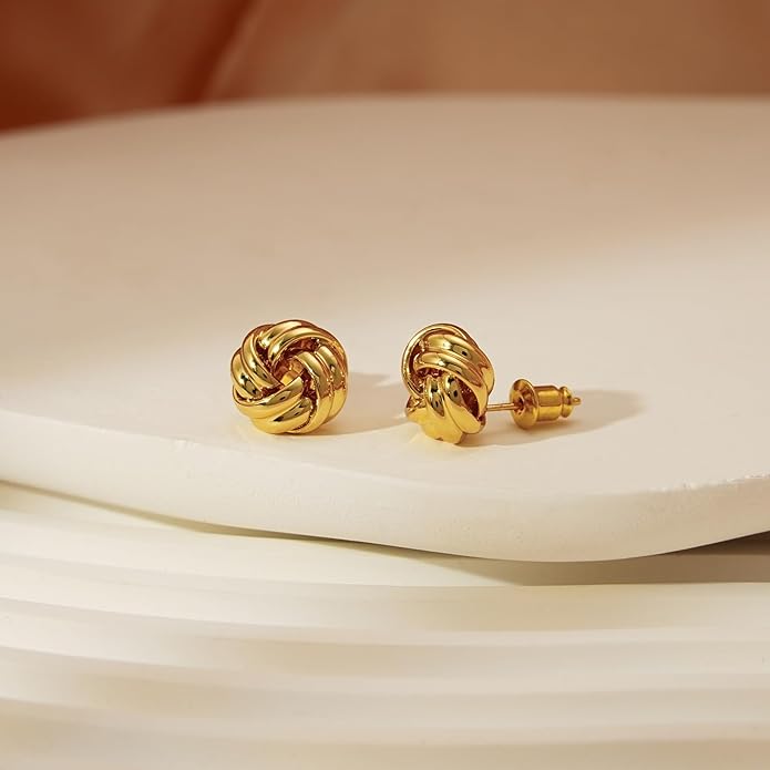 NIXMAX Chunky Small Knot Earrings Gold Silver Geometric Earrings for Women Dainty Gold and Silver Plated Dangle Drop Earrings Hypoallergenic and Lightweight Fashion Trendy Jewelry Gifts
