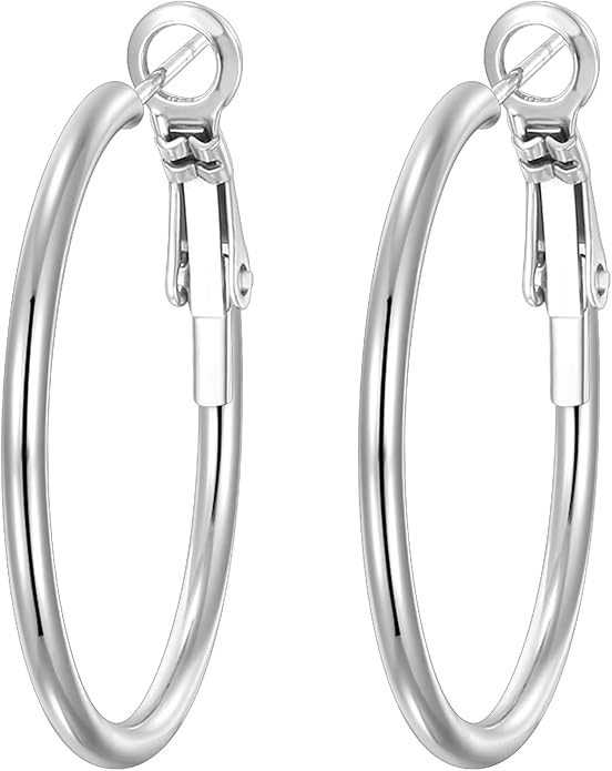 4 Pairs Silver Gold Hoop Earrings for Women | 14K Gold Plated Hoop Earrings Set Hypoallergenic Earring Lightweight Dangle Earrings Set