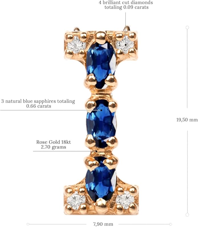 Albert Hern Blue Sapphire Initial Necklace With Diamonds & 18K Gold Chain | Irresistible Letter Pendants Jewelry | Perfect Valentine’s Day, Anniversary & Birthday Gift