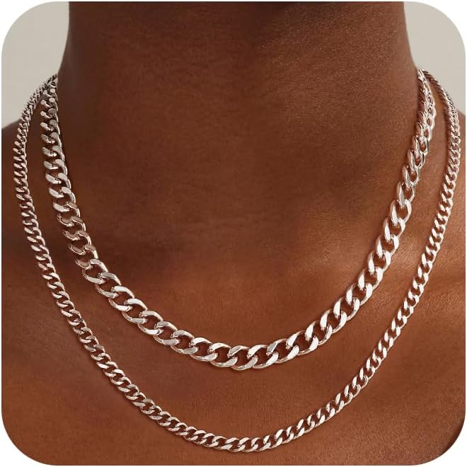 Moodear Layered Necklace for Women Trendy Chunky 14K Gold Plated/Sliver Plated Chain Necklace Cuban Link Paperclip Chain Toggle Clasp Necklace Fashion Jewelry