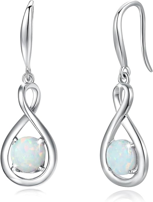 FANCIME Dangle Drop Earrings 925 Sterling Silver Dainty Infinity Round Gemstone Birthstone Jewelry Birthday Gifts for Her Women