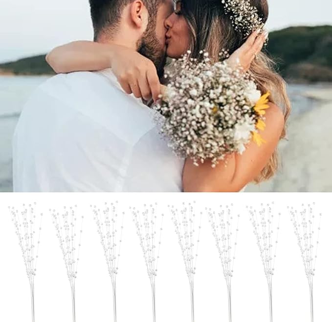 100 Pieces String Pearls Sticks, BetterJonny 3mm Beads String Creative Pearl Flower Stem Bead Sticks Pearl Beaded Stems DIY Floral Bead Strands for Party Decoration (White)