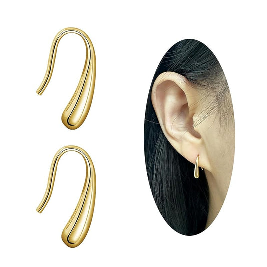 Tiny Pull Through Earrings Simple Sterling Silver 14K Gold Plated Earrings Minimalist Teardrop Threader Earrings for Women Trendy