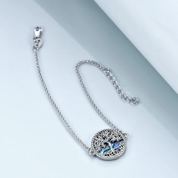 ONEFINITY Tree of Life Anklet Sterling Silver Abalone Shell/Blue Opal/Crystal Tree of Life Ankle Bracelet Tree Jewelry for Women Girls Gifts