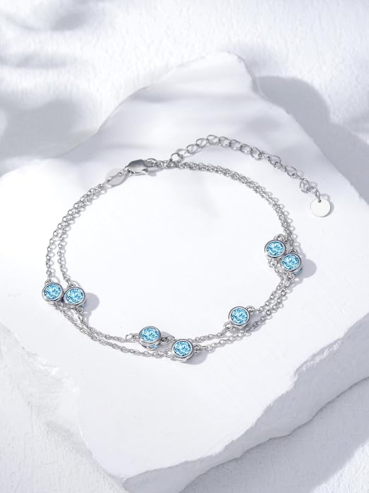 Dorunmo Birthstone Anklet Bracelets for Women 925 Sterling Silver Birthday Mother's Day Jewelry Gifts for Wife Mother Her