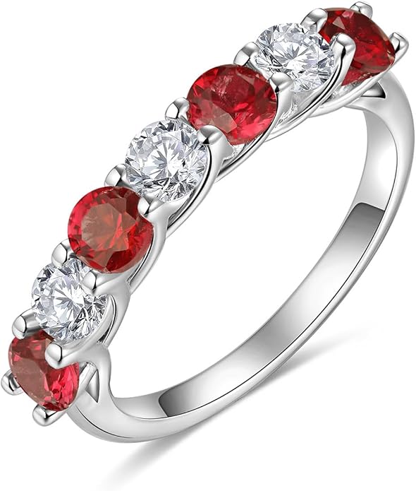 D Color VVS1 Clarity Moissanite and Sapphire/Ruby/Emerald Rings for Women, Solid 925 Sterling Silver, Anniversary Birthday Mothers Day Jewelry Gift, Stackable Wedding Ring, Size 4-11
