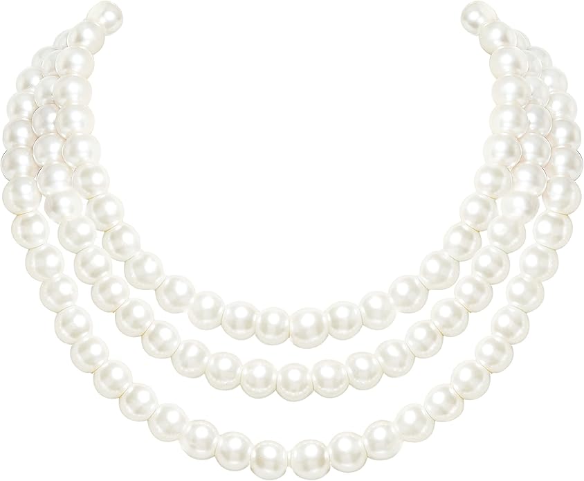 BABEYOND Round Imitation Pearl Necklace Vintage Multi Strands Necklace 20s Flapper Necklace for Party