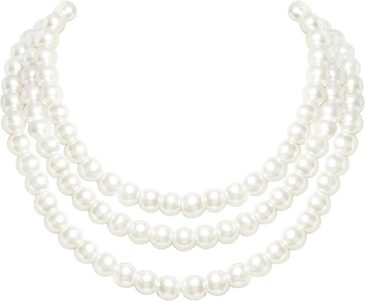 BABEYOND Round Imitation Pearl Necklace Vintage Multi Strands Necklace 20s Flapper Necklace for Party