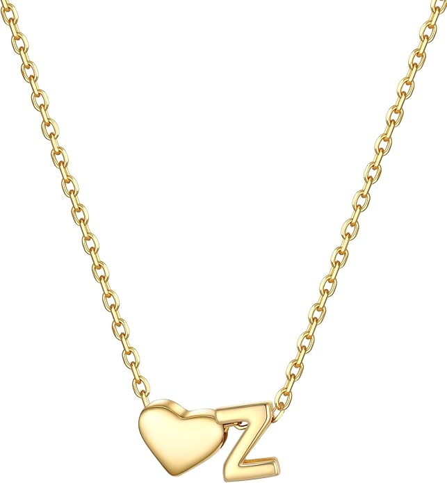 PROSILVER Initial Heart Necklace for Women, 925 Sterling Silver Tiny Heart Letter Necklace Siver, Gold Necklace, Come with Box
