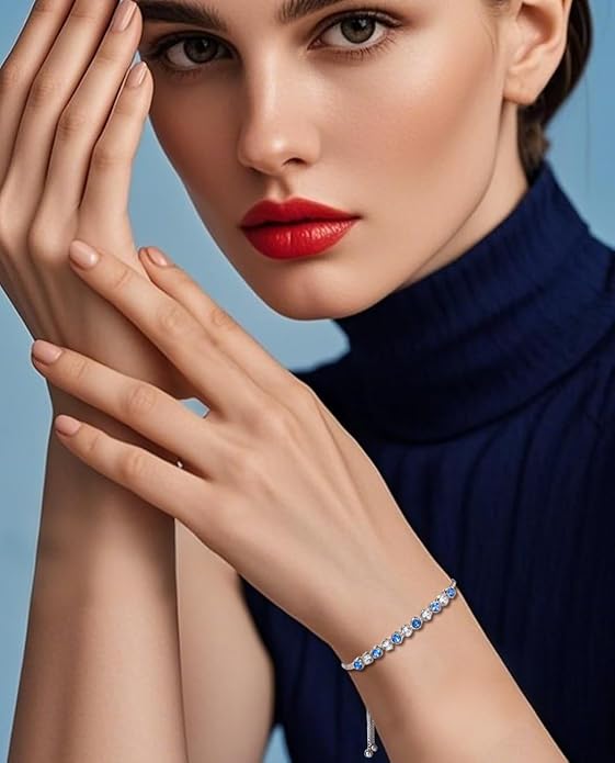 Italian Sterling Silver Women's Tennis Bracelets | Ladies' Sterling Silver Rope Adjustable Bracelet with Crystals | Gift for She