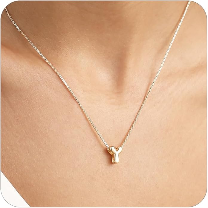Bubble Gold Letter Necklace for Women, 14k Gold Plated Balloon Initial Necklace, Dainty Gold Necklace for Women, Personalized Bubble Pendant Name Necklace, Fashion Accessories Trendy Jewelry
