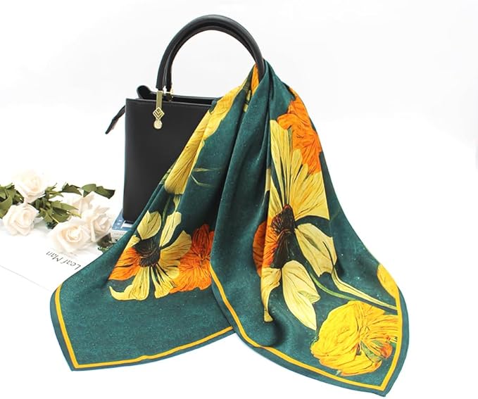 ANDANTINO 100% Mulberry Silk Square Scarf for Hair-25.6" X25.6'' Women Men Natural Silk Neckerchief Digital Printed Headscarf