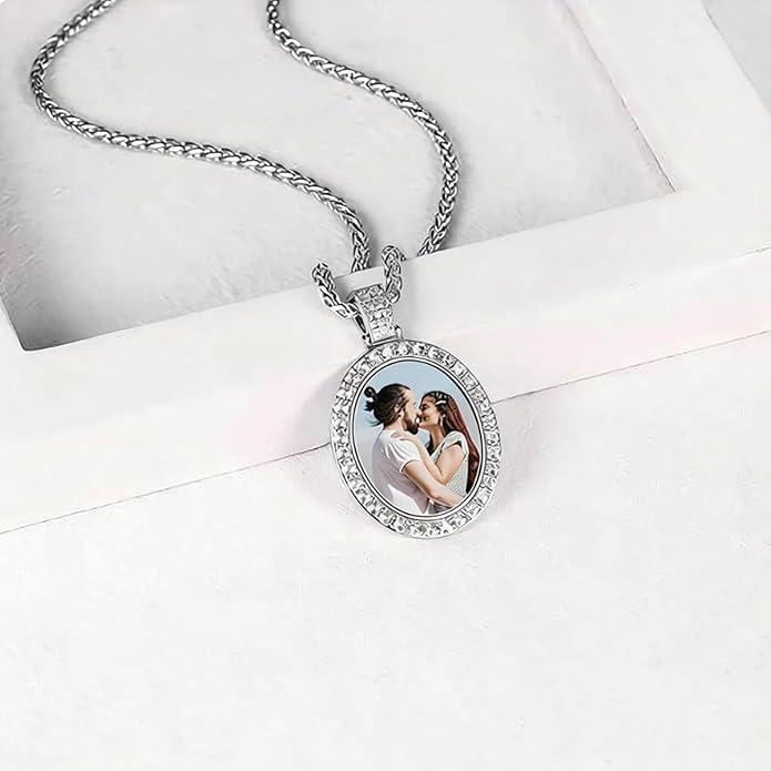CLYLIFE Picture Necklace Personalized Photo,Custom Disc/Heart Pendant for Men Women Dad Mom Customized Necklace with Chain Photos Memorial Gifts for Mother's Day, Birthday, Anniversary