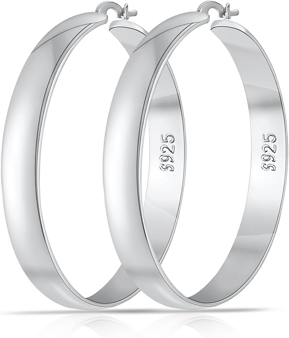 8mm Thick 925 Sterling Silver Hoops Earrings for Women 14K Real Gold Large Hoop Earrings Hypoallergenic and Lightweight Big Hoop Earrings for Women 20/30/40/50/60/70MM
