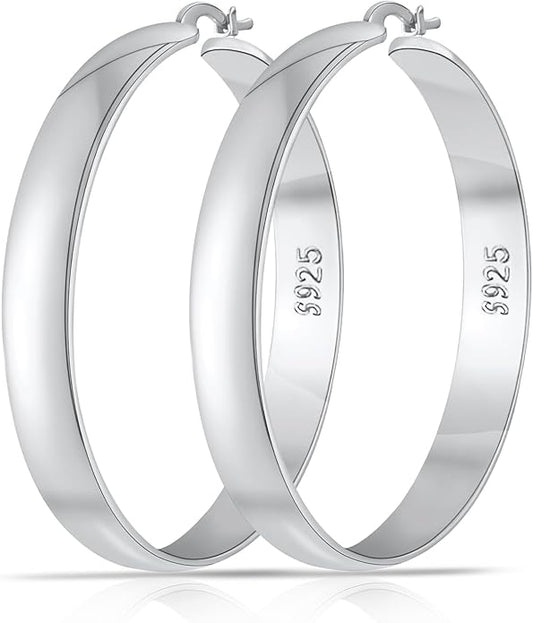 8mm Thick 925 Sterling Silver Hoops Earrings for Women 14K Real Gold Large Hoop Earrings Hypoallergenic and Lightweight Big Hoop Earrings for Women 20/30/40/50/60/70MM