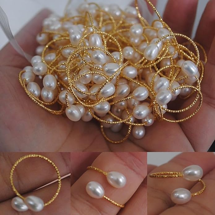 Vintage Boho Cultured Pearl Adjustable Beaded Wrap Ring,Trendy Elastic Freshwater Pearl Rings for Women,Fashion Heart Shell Stacking Rings for Men