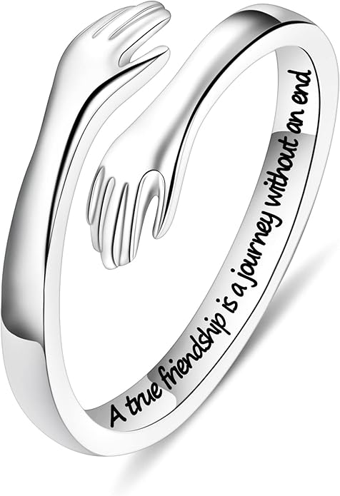 Yesteel S925 Sterling Silver Hug Ring for Women Teen Girls, Adjustable Ring Jewelry Mothers Day Birthday Gifts for Daughters Mom Sister Wife Friends Grandma