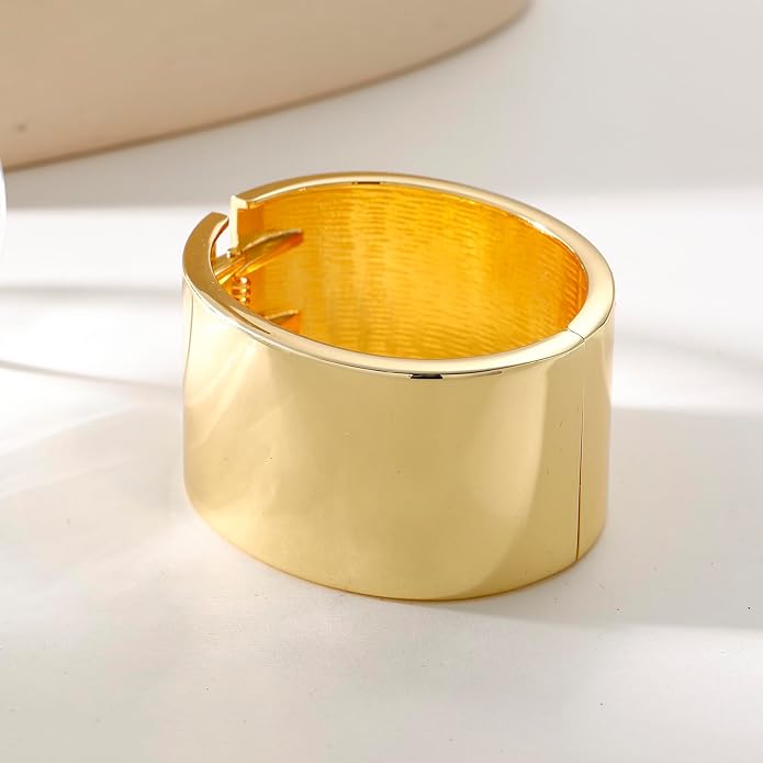 Bangle Bracelets for Women | 14K Gold Plated Trendy Wide Bracelets | Hinged Arm Cuff Bangles Chunky Bracelet for Women