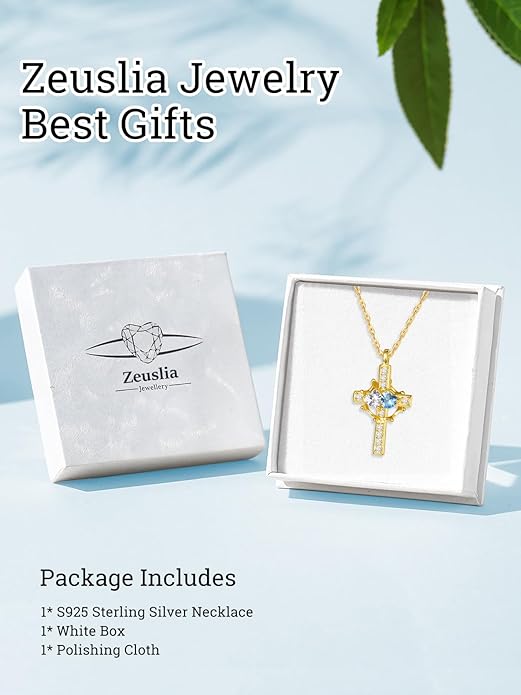 Zeuslia Double Birthstone Necklace Gifts for Wife - 925 Sterling Silver Sunflower/Rose/Crown Cross/Compass/Heart Pendant I Love You Necklace, Anniversary Birthday Gifts for Wife Girlfriend Mom Her