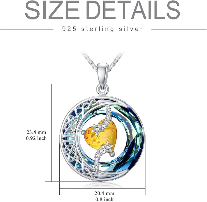TOUPOP Christmas Gifts Birthstone Necklace 925 Sterling Silver Moon and Star Pendant with Blue Crystal Celtic Moon Jewelry Birthday Gifts for Women Mom Wife Her Daughter