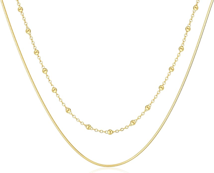 Freekiss Herringbone Necklace for Women,Dainty Gold Necklace,14k Gold Plated Snake,Gold Chain Choker Necklaces,Simple Gold Layered Necklaces,Gold Jewelry Gift for Women