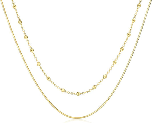 Freekiss Herringbone Necklace for Women,Dainty Gold Necklace,14k Gold Plated Snake,Gold Chain Choker Necklaces,Simple Gold Layered Necklaces,Gold Jewelry Gift for Women