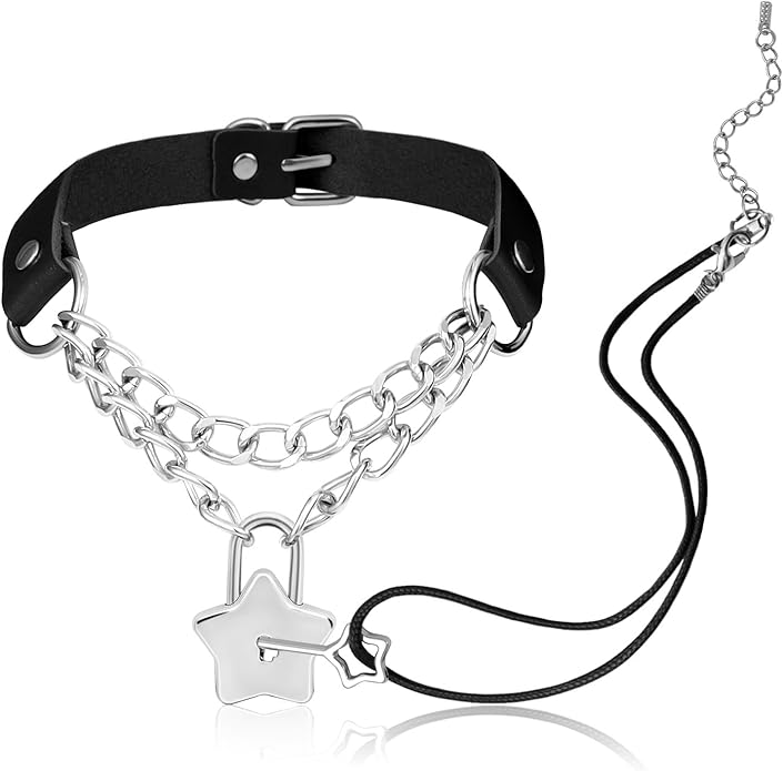 MILAKOO PU Leather Punk Choker Necklaces Circle/Heart Charm Adjustable Collar Necklace for Women