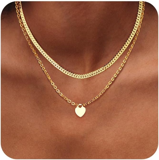 ORAZIO Gold Necklaces for Women,Layered Gold Necklace,14K Gold Plated Pendant Necklaces,Simple Choker Necklaces Set, Dainty Gold Chain Necklaces,Trendy Gold Stacked Jewelry Gifts for Women