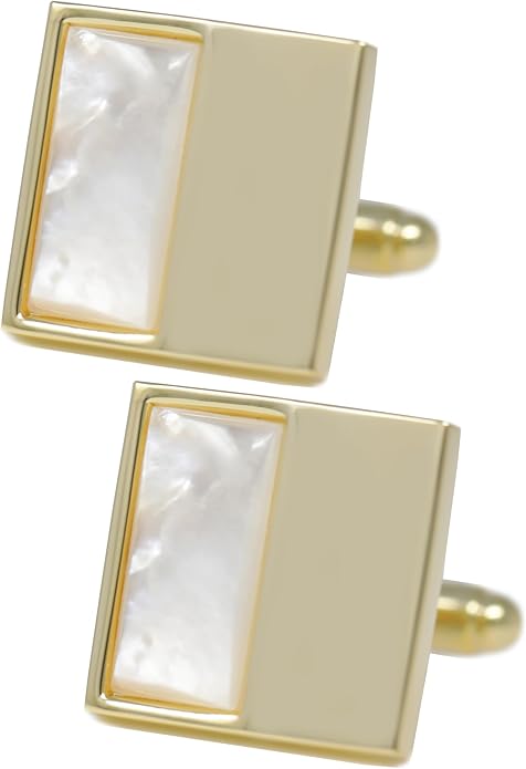 MENDEPOT Mother Of Pearl Cufflinks With Box Men Classic White Stone Cuff Links Wedding Groom Gift