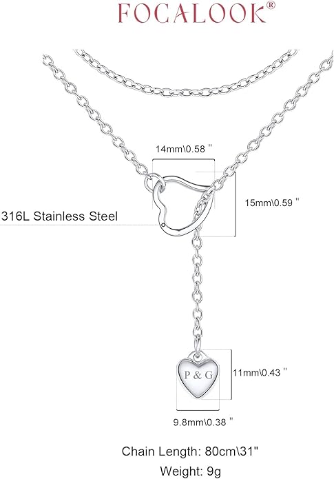 FOCALOOK Lariat Y-Necklaces | Long Necklaces for Women | Long Black Necklaces | Gold Necklaces for Women | Drop Heart Necklaces for Women | Front Adjustable Long Chain Necklace