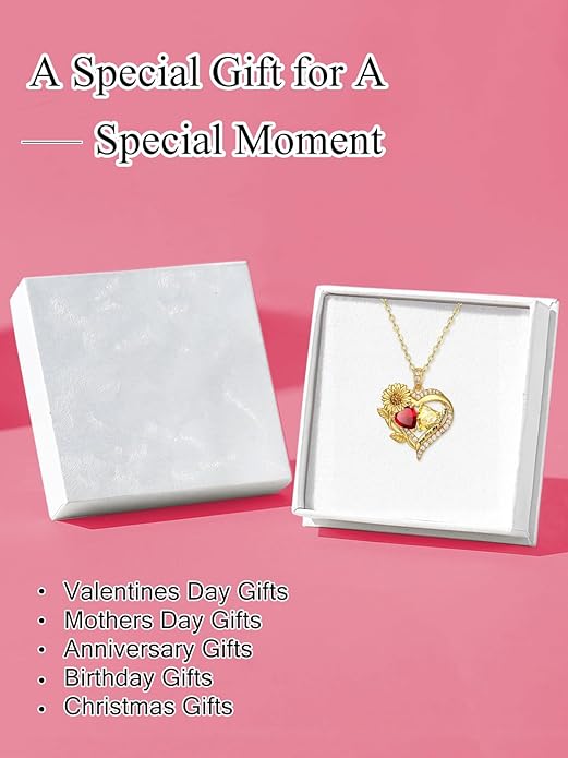 Sunflower Heart Necklace for Women 14K Gold Exquisite Anniversary Birthday Gifts for Wife Mother Her Double Birthstone Pendant jewelry‘You Are My Sunshine’