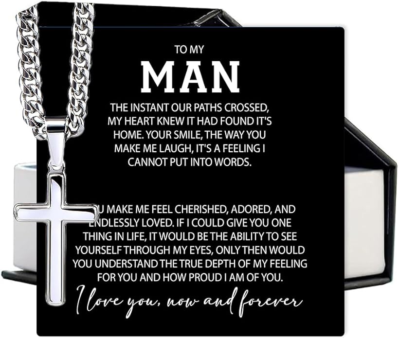 VIRAGIL To My Man Necklace Chain for Men, Silver Stainless Steel Chain Jewelry, Romantic Gift from Partner for Birthday Valentine or Everyday Wear with Meaning