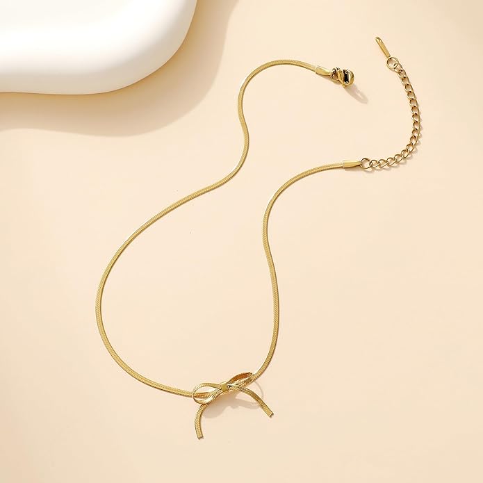 Dainty Gold Butterfly Bow Necklace for Women,18k Gold Plated Choker Necklaces for Women Waterproof & Daily & Simple, Gold Jewelry for Women