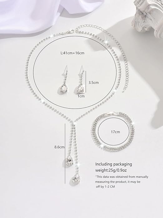 MIFYNN Rhinestone Wedding Set for Women Sparkle Crystal Earrings Necklace Bracelet Jewelry Set Wedding Party Prom Jewelry Set for Brides Bridesmaid