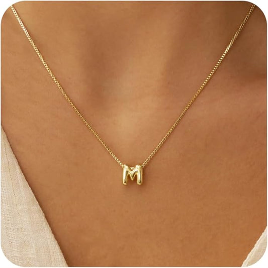 Bubble Gold Letter Necklace for Women, 14k Gold Plated Balloon Initial Necklace, Dainty Gold Necklace for Women, Personalized Bubble Pendant Name Necklace, Fashion Accessories Trendy Jewelry