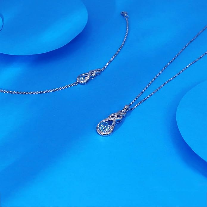 Birthstone Bracelets for Women 925 Sterling Silver Created Gemstone Bracelet Infinity Pendant Jewelry for Her, 6.7"+1.2"