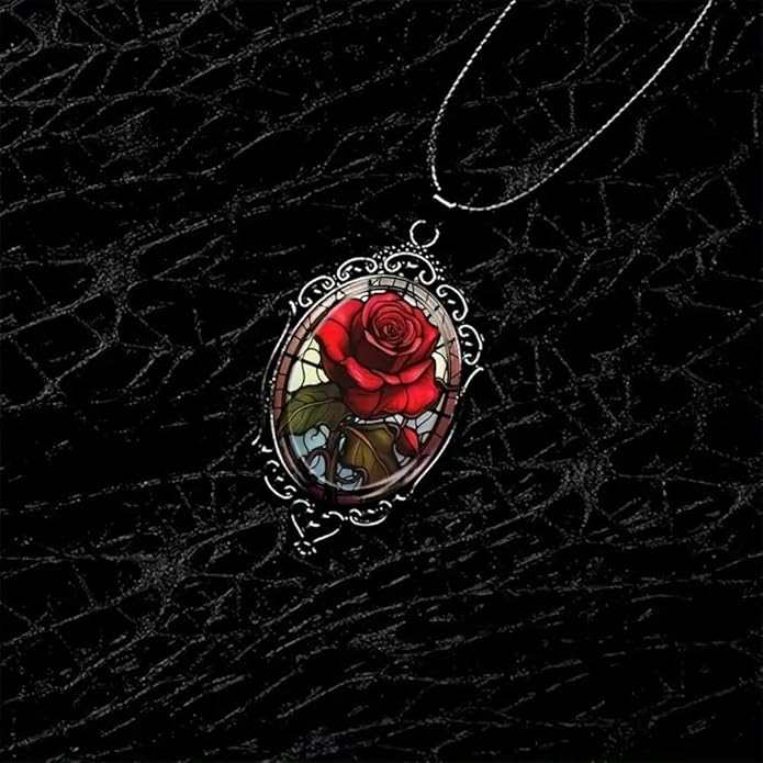 Gothic Rose Glass Necklace for Women Vintage Satan Demon Pendant Halloween Roses Necklaces Dark Punk Style Necklace Victoria Emboss Necklaces Mystic Witch Jewelry Gift Accessories