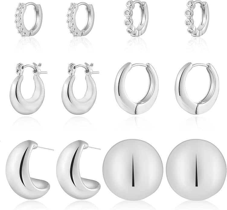 6 Pairs Gold Hoop Earrings for Women, 14K Gold Plated Chunky Huggie Hoop Earrings Set Hypoallergenic, Lightweight Twisted Open Hoops Jewelry for Christmas/Birthday Gifts.