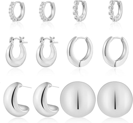 6 Pairs Gold Hoop Earrings for Women, 14K Gold Plated Chunky Huggie Hoop Earrings Set Hypoallergenic, Lightweight Twisted Open Hoops Jewelry for Christmas/Birthday Gifts.