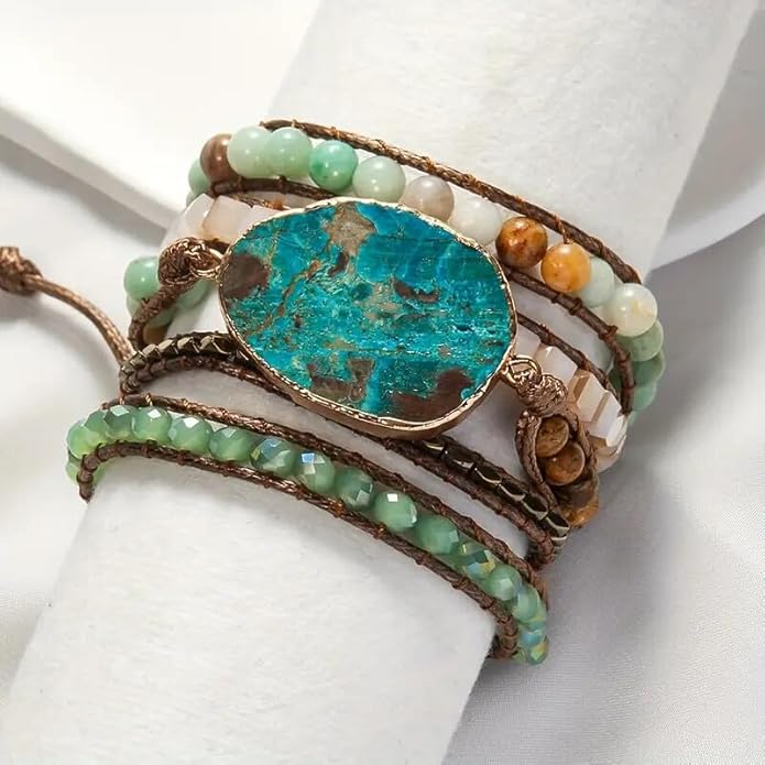 ZOSOJONA Boho Handmade Natural Stone Wrap Bracelets Turquoises Crystal Beads Bracelet Jewelry